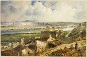 Utsikt over Avignon (fra Villeneuve les Avignon) av Paul Huet