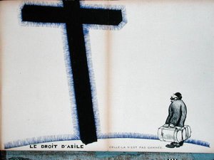 Det kristne korset og retten til asyl, illustrasjon fra 'Parlons Francais' av Paul Iribe