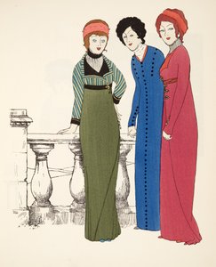 Three Empire Line Evening Coats fra puben Les Robes de Paul Poiret. 1908 (stensiltrykk)