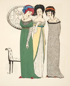 Tre aftenkjoler fra puben Les Robes de Paul Poiret. 1908 (stensiltrykk)