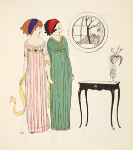 To empire-dagskjoler fra puben Les Robes de Paul Poiret. 1908 (stensiltrykk) av Paul Iribe