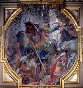 Visjonen til Saint Hubert, som gikk på jakt i en skog, ser på mirakuløst vis Gud dukke opp i form av en hjort. Canvas marouflee av Paul Jacques Aime Baudry (1828-1886) 1882 Søn. 2,3x2,06 m Chantilly, Musee Conde av Paul Jacques Aimé Baudry