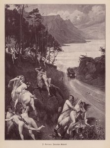 Satyrer og nymfer skremt av en bil (gravering) av Paul Jean Gervais