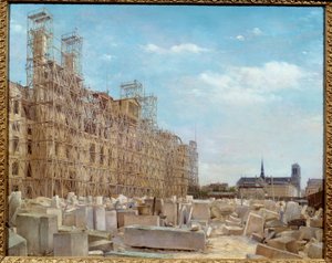 Rådhuset i Paris i gjenoppbygging Bygningen, brann i 1871 av kommunardene, blir gjenoppbygd og dekket med stillaser og steinblokk. Maleri av Victor Dargaud (ca. 1850-a. 1913) 1880 Søn. 0,65 x 0,81 m Paris, musee Carnavalet - Rådhuset