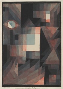 Abstrakt. Rød/grønn gradering med noe cinnibar i vertikalt format av Paul Klee