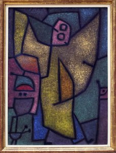 Angelus militans. Maleri av Paul Klee (1879-1940), olje, tegning ved detrempe på jute, på en bakgrunn av lim av Paul Klee