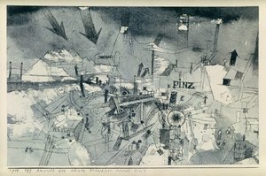 Utsikt over den sterkt truede byen Pintz av Paul Klee
