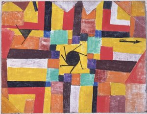 Med den roterende svarte solen og pilen, 1919. av Paul Klee