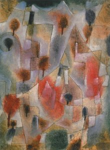 landskap med blå og røde trær, 1920. av Paul Klee