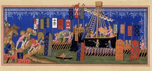 Embarkment of the Knights of the Holy Spirit for the Crusade - basert på miniatyr av det 14. århundre, i "" Militært og religiøst liv i middelalderen og i renessansen" av Paul Lacroix, Paris