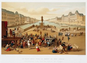 Le Pont Neuf mot midten av 1600-tallet, "" 1600-tallet - Institusjoner: bruk og kostymer, Frankrike 1590-1700" av Paul Lacroix