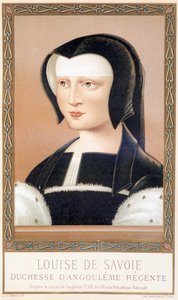 Portrett av Louise de Savoie (1476-1531), hertuginne av Angouleme og Regente av Frankrike. Kromolitografi fra "Louis XII og Anne de Bretagne" av Paul Lacroix, red. Georges Hurtrel
