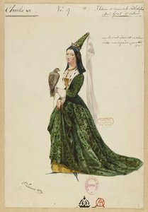 Isabella av Bayern. Kostymedesign for operaen Charles VI av Fromental Halévy, 1843. av Paul Lormier