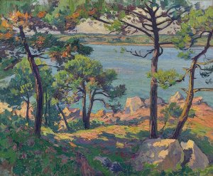 Furutrær ved Trieux-elven. 1913 av Paul Madeline