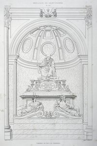 Begravelsesmonument til pave Paul III (Farnese), gravering fra Vatikanet og Peterskirken av Paul Marie Letarouilly