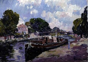 Canal Boat, Bougival (olje om bord)