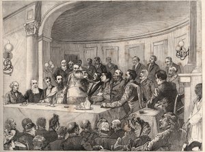 Antislaverikongressen holdt i Paris 21., 22. og 23. september 1890 i Geography Society i nærvær av Jules Simon, Emile Keller og Monseigneur Lavigerie. Gravering etter Paul Merwarts tegning i "The Illustrous World" fra 1890.