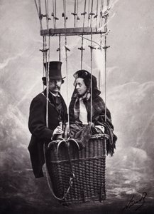 Paul Nadar og hans kone i ballongens kurv (luftballong) (s/hvitt bilde)