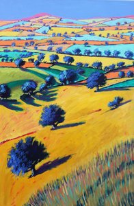 Cotswold Valley, 2021 (akryl på plate) av Paul Powis