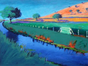 River Teme (akryl om bord) av Paul Powis