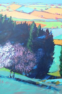 Teme Valley blomstrende nærbilde 1 (akryl om bord) av Paul Powis