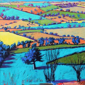 Teme Valley summer II (akryl om bord) av Paul Powis