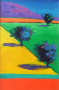 Yellow Field (akryl om bord) av Paul Powis