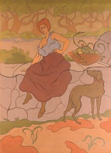 Kvinne og hund med halsbånd; Kvinne med hund iført halskjede, ca. 1894-1895