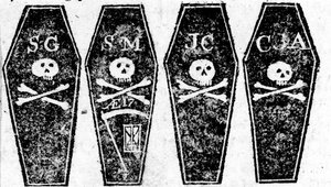 Tegning av de fire kistene fra massakren i Boston, trykt i Boston Gazette, 12. mars 1770