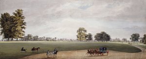 En vogn i parken ved Luton blir møtt av ryttere og friskende føll, av Paul Sandby