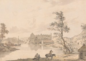 Askeaton Abbey nær Limerick, Irland ved elven Deel av Paul Sandby