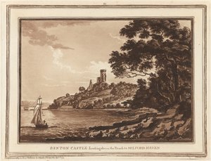 Benton Castle, ser nedover Reach til Milford Haven av Paul Sandby