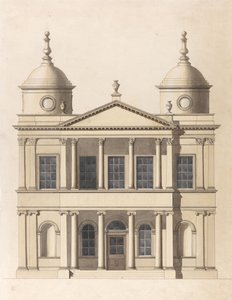 Utforming av en kirke. Fasadetegning av vestfronten av Paul Sandby