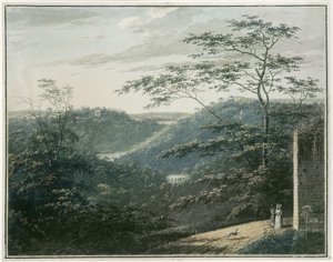 Landskap med foss og tempel av Paul Sandby