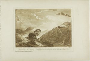 Llangollen i fylket Denbigh, fra Turnpike Road Above the River Dee av Paul Sandby