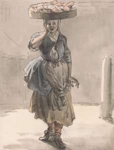 London Cries - En jente med en kurv på hodet (lys for kattene, lever for hundene) av Paul Sandby