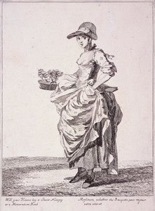Nosegay og memobokselger, Cries of London, 1760 av Paul Sandby