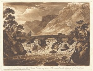 Pont-y-Pair over elven Conway ovenfor Llanrwst i fylket Denbigh av Paul Sandby