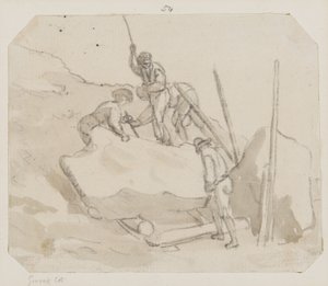 Quarrymen (blyant, pensel og grå vask på papir) av Paul Sandby