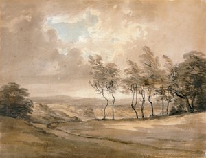 Utsikt over Hampstead Heath (akvarell på papir) av Paul Sandby