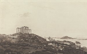 Utsikt i Levanten: Ødelagt tempel på bakken ved Suninum med utsikt over øyene av Paul Sandby