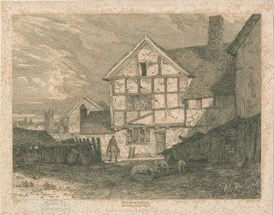 Wolverhampton - Ruinene av et bindingsverkshus: stålgravering, nd [c 1815]