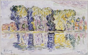 Tregruppe ved vannet av Paul Signac