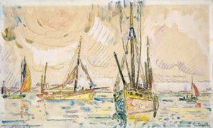 Fiskebåter i havnen i Locmalo av Paul Signac