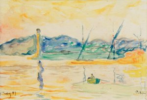 Inngang til havnen i Saint-Tropez ved solnedgang av Paul Signac