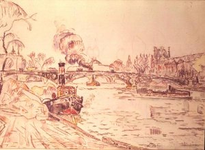 Paris med Louvre og Pont des Arts av Paul Signac