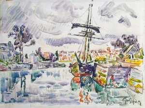Seilbåt ved en brygge, 1920-tallet. av Paul Signac