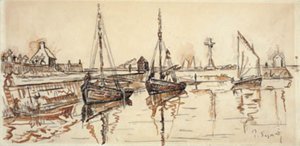 Seilskuter i havnen i Barfleur av Paul Signac