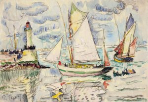 To fiskefartøy utenfor inngangen til Granville havn av Paul Signac