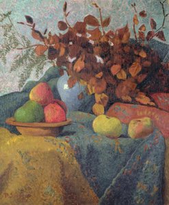 Stilleben av epler og høstløv, 1910